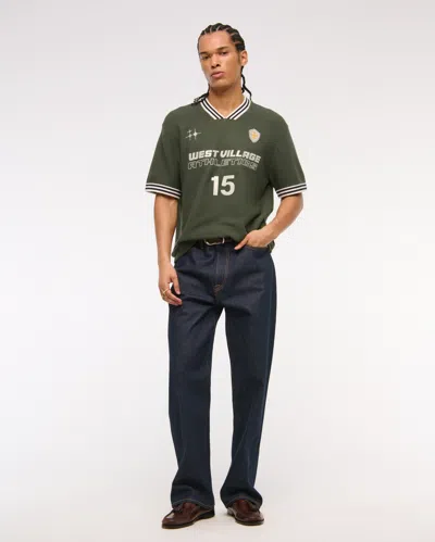 Abercrombie & Fitch West Village Soccer Jersey-inspired Sweater In Green