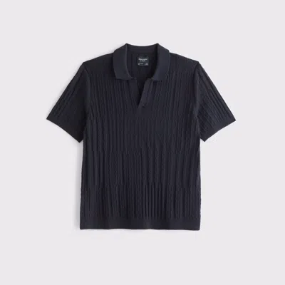 Abercrombie & Fitch Cable Patchwork Johnny Collar Sweater Polo In Blue