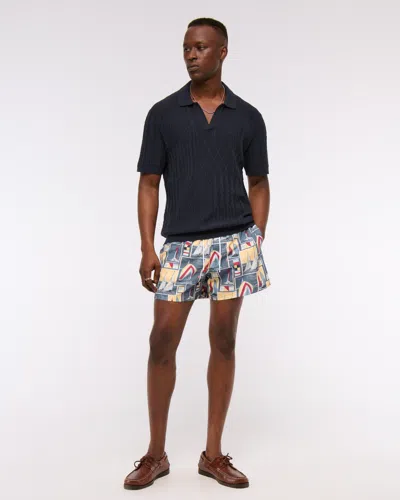 Abercrombie & Fitch Cable Patchwork Johnny Collar Sweater Polo In Blue