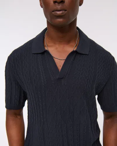 Abercrombie & Fitch Cable Patchwork Johnny Collar Sweater Polo In Blue