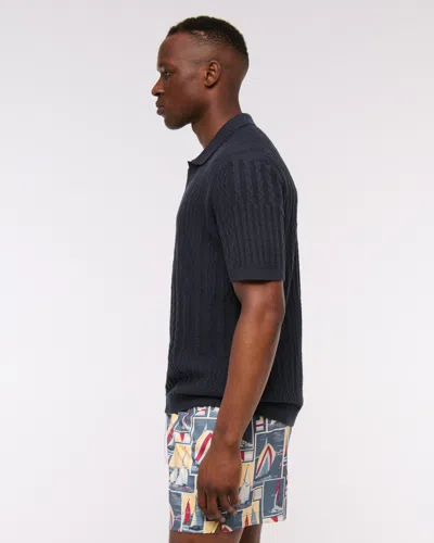 Abercrombie & Fitch Cable Patchwork Johnny Collar Sweater Polo In Blue