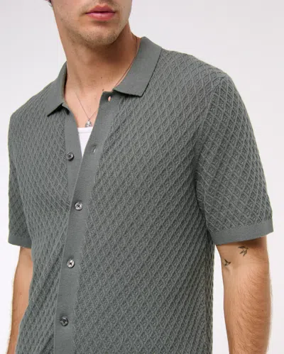 Abercrombie & Fitch Diamond Stitch Button-through Sweater Polo In Red