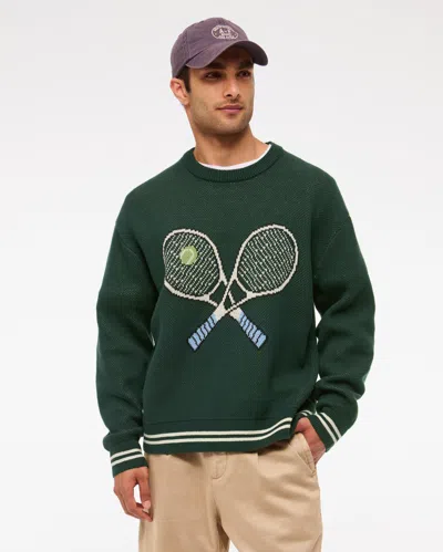 Abercrombie & Fitch Oversized Tennis Racket Graphic Crew Sweater In Green