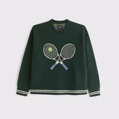 Abercrombie & Fitch Oversized Tennis Racket Graphic Crew Sweater In Green