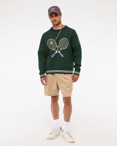 Abercrombie & Fitch Oversized Tennis Racket Graphic Crew Sweater In Green