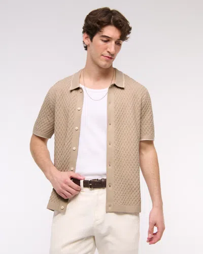 Abercrombie & Fitch Diamond Stitch Button-through Sweater Polo In Brown