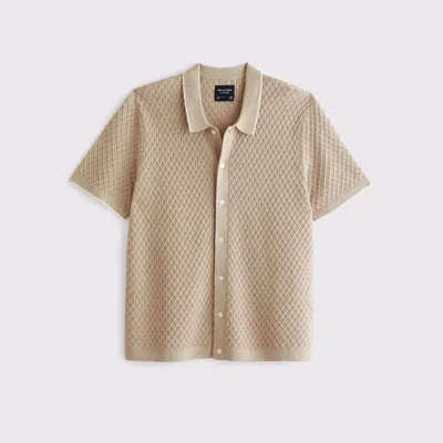 Abercrombie & Fitch Diamond Stitch Button-through Sweater Polo In Brown