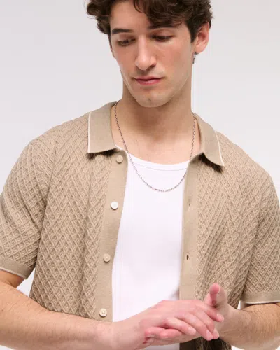 Abercrombie & Fitch Diamond Stitch Button-through Sweater Polo In Brown