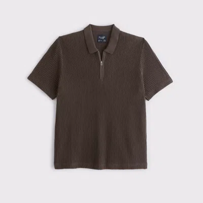 Abercrombie & Fitch Plisse Zip Sweater Polo In Brown