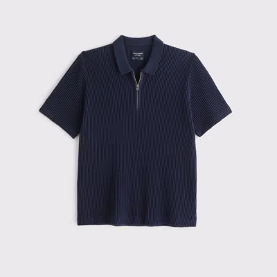 Abercrombie & Fitch Plisse Zip Sweater Polo In Blue