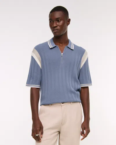 Abercrombie & Fitch Preppy Zip Sweater Polo In Blue