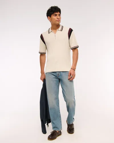 Abercrombie & Fitch Preppy Zip Sweater Polo In Brown