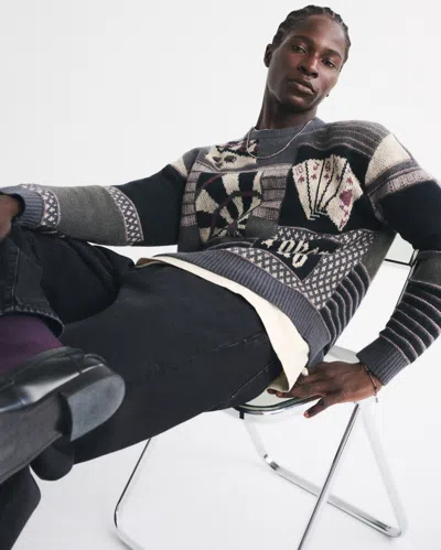 Abercrombie & Fitch Oversized Poker Graphic Crew Sweater In Gray