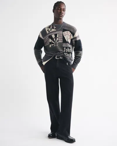 Abercrombie & Fitch Oversized Poker Graphic Crew Sweater In Gray