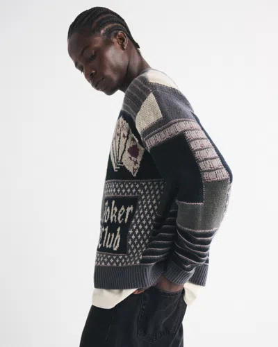 Abercrombie & Fitch Oversized Poker Graphic Crew Sweater In Gray