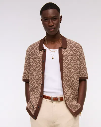 Abercrombie & Fitch Jacquard Pattern Button-through Sweater Polo In White