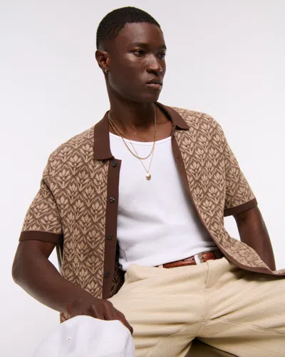 Abercrombie & Fitch Jacquard Pattern Button-through Sweater Polo In White