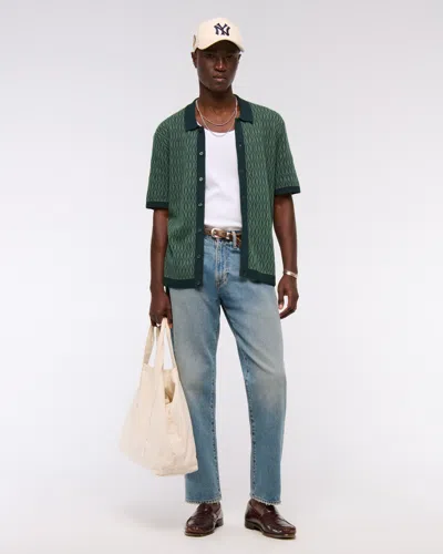 Abercrombie & Fitch Jacquard Pattern Button-through Sweater Polo In Black