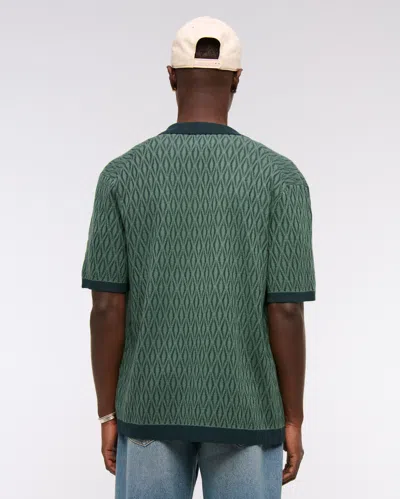 Abercrombie & Fitch Jacquard Pattern Button-through Sweater Polo In Black