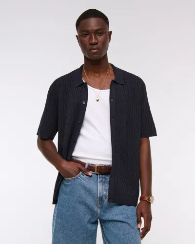 Abercrombie & Fitch Jacquard Pattern Button-through Sweater Polo In Black