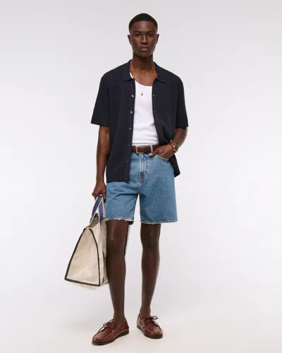 Abercrombie & Fitch Jacquard Pattern Button-through Sweater Polo In Black