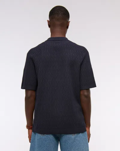 Abercrombie & Fitch Jacquard Pattern Button-through Sweater Polo In Black