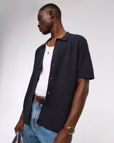 Abercrombie & Fitch Jacquard Pattern Button-through Sweater Polo In Black