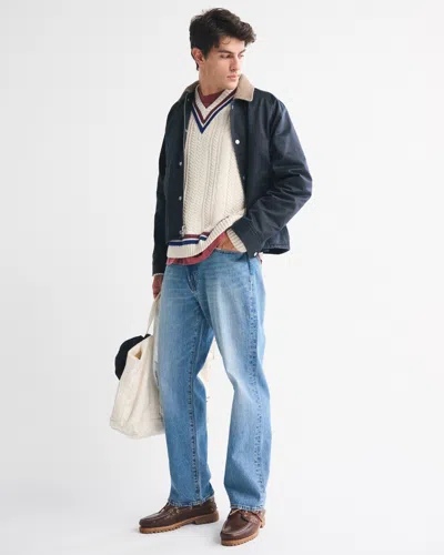 Abercrombie & Fitch Oversized Cable V-neck Sweater In White