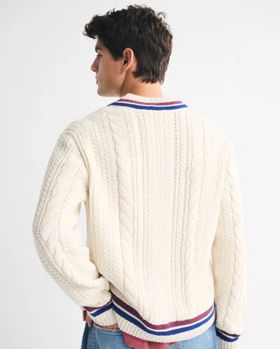 Abercrombie & Fitch Oversized Cable V-neck Sweater In White
