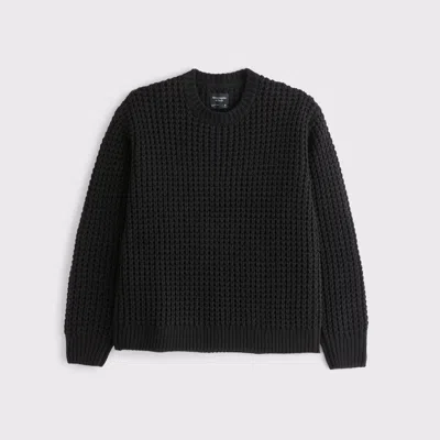 Abercrombie & Fitch Chunky Waffle Crew Sweater In Black