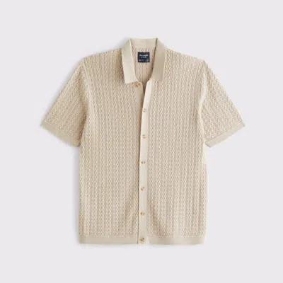 Abercrombie & Fitch Cable Button-through Sweater Polo In Brown