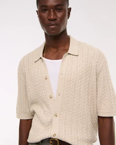 Abercrombie & Fitch Cable Button-through Sweater Polo In Brown