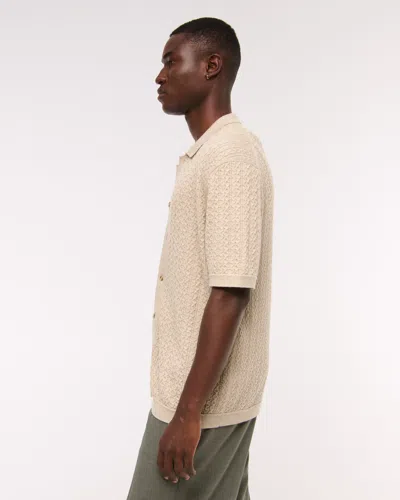 Abercrombie & Fitch Cable Button-through Sweater Polo In Brown