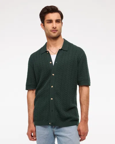 Abercrombie & Fitch Cable Button-through Sweater Polo In Green
