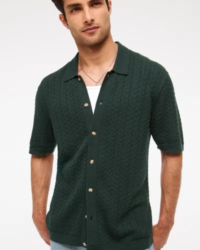Abercrombie & Fitch Cable Button-through Sweater Polo In Green