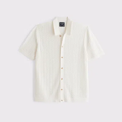 Abercrombie & Fitch Cable Button-through Sweater Polo In White