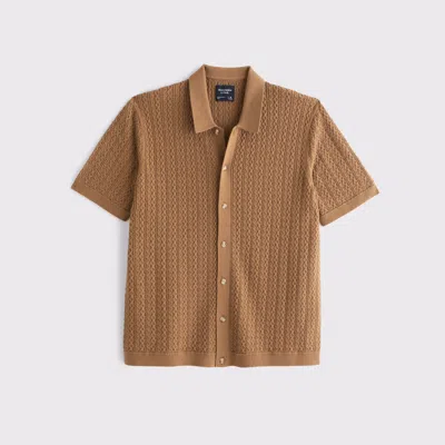 Abercrombie & Fitch Cable Button-through Sweater Polo In Brown