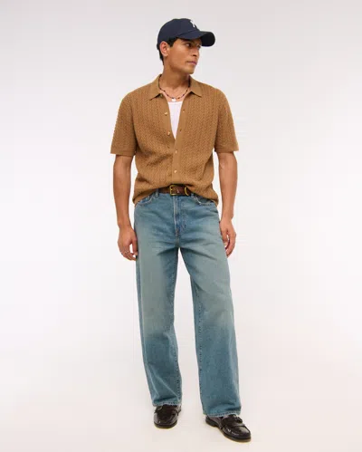 Abercrombie & Fitch Cable Button-through Sweater Polo In Brown