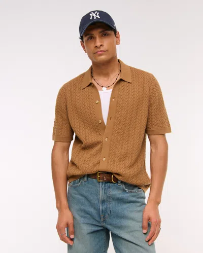 Abercrombie & Fitch Cable Button-through Sweater Polo In Brown