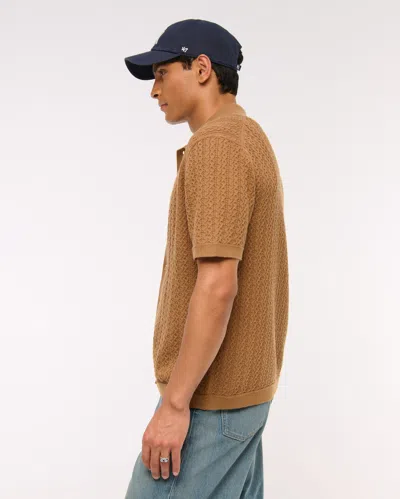 Abercrombie & Fitch Cable Button-through Sweater Polo In Brown