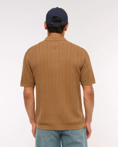 Abercrombie & Fitch Cable Button-through Sweater Polo In Brown