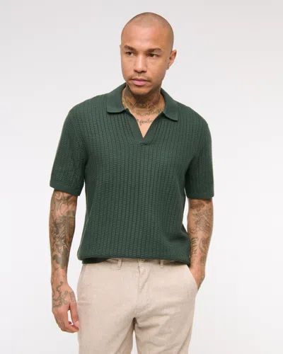 Abercrombie & Fitch Classic Stitch Johnny Collar Sweater Polo In Green