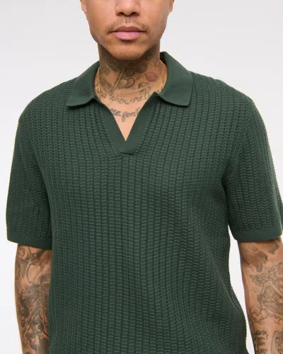 Abercrombie & Fitch Classic Stitch Johnny Collar Sweater Polo In Green