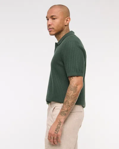 Abercrombie & Fitch Classic Stitch Johnny Collar Sweater Polo In Green