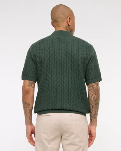 Abercrombie & Fitch Classic Stitch Johnny Collar Sweater Polo In Green