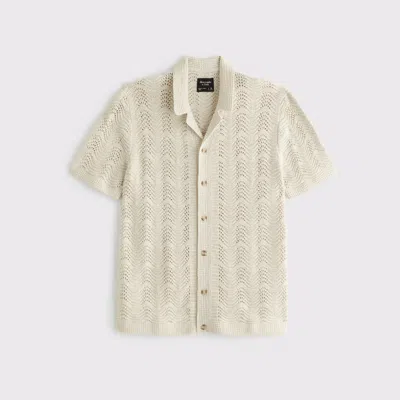Abercrombie & Fitch Wavy Crochet-style Button-through Sweater Polo In Neutral