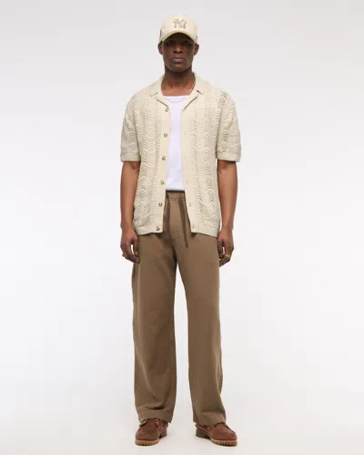 Abercrombie & Fitch Wavy Crochet-style Button-through Sweater Polo In Neutral