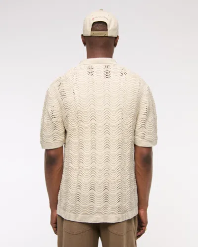 Abercrombie & Fitch Wavy Crochet-style Button-through Sweater Polo In Neutral