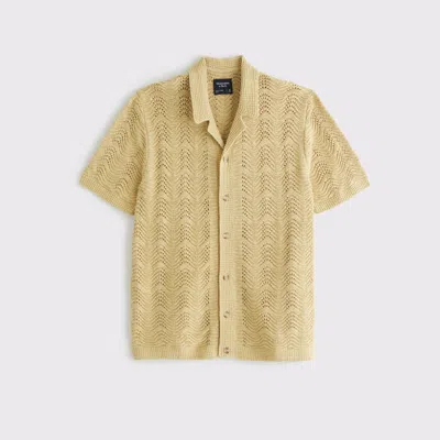Abercrombie & Fitch Wavy Crochet-style Button-through Sweater Polo In Brown