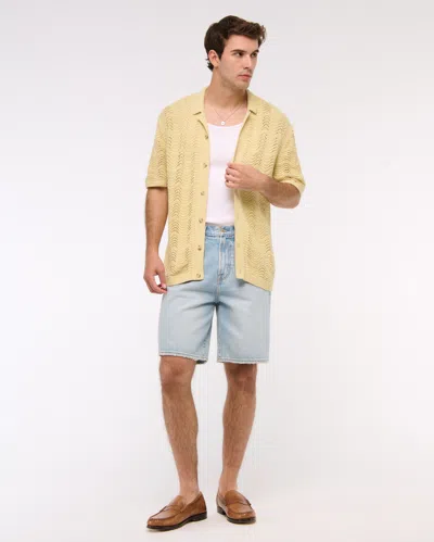 Abercrombie & Fitch Wavy Crochet-style Button-through Sweater Polo In Brown